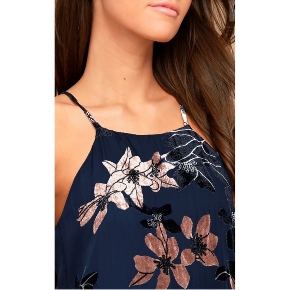 Lulu's | Navy & Rose Gold Velvet Floral
Maxi Dress - Picture 3 of 7
